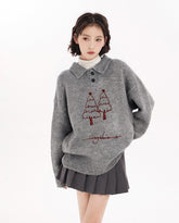 Tree Print Polo Collar Pullover Sweater - COPPING THREADS - CT Select